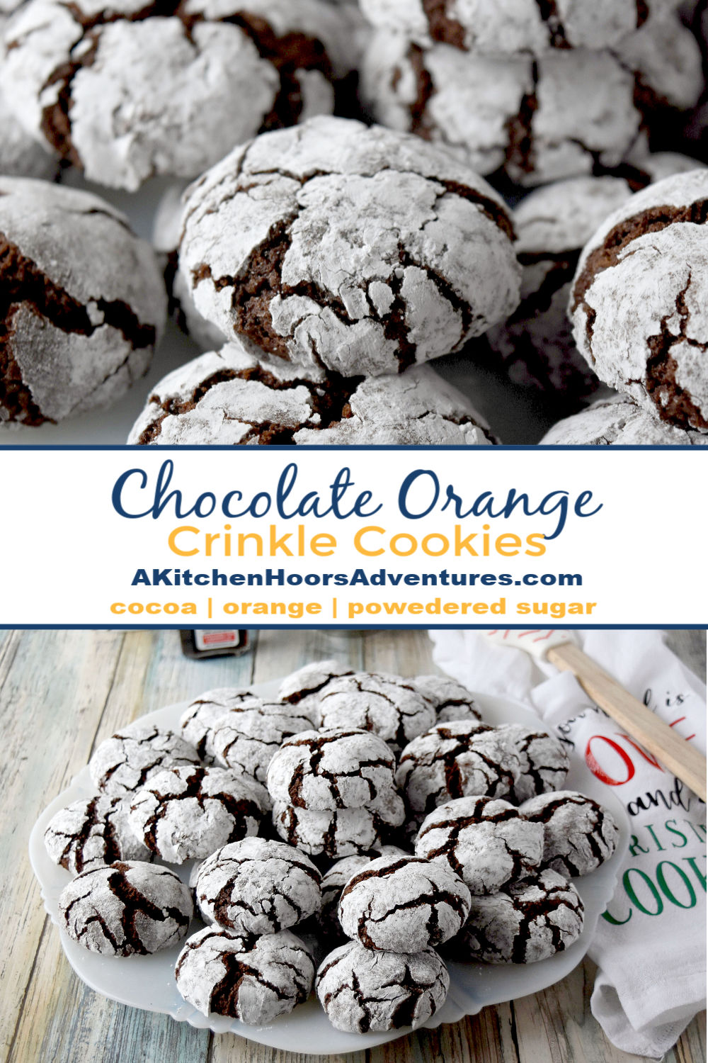 Dark Chocolate Orange Crinkle Cookies are super chocolaty with a hint of orange flavor. Get the kids in the kitchen and let them help roll the dough in the powdered sugar! #ChristmasCookies Week