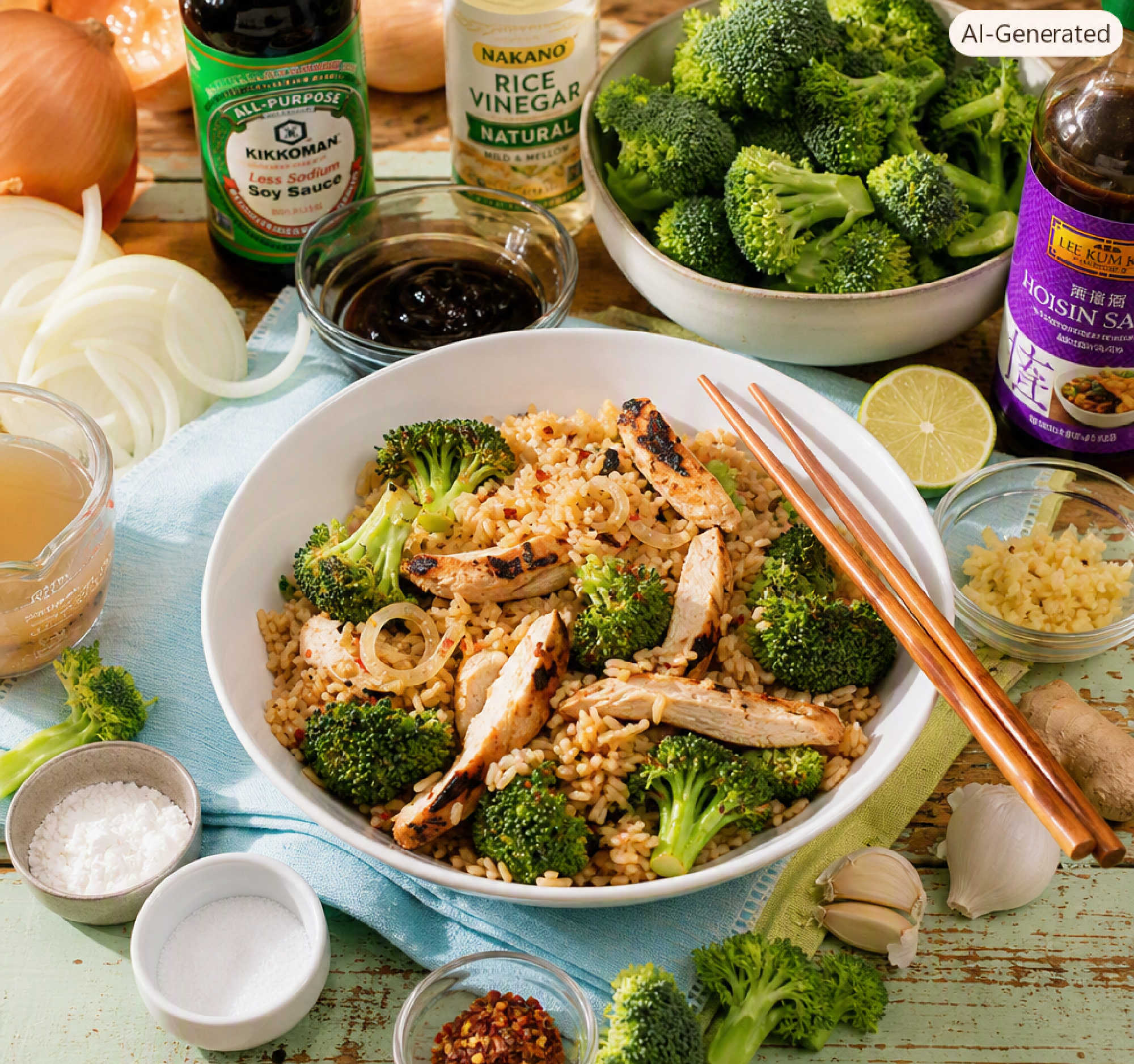 Bright, flavorful Broccoli & Chicken Stir‑Fried Rice with hoisin‑lime grilled chicken, crisp broccoli, garlic‑ginger rice, and a savory soy‑oyster glaze. Easy to make, perfect for busy weeknights #StirFry #ChickenRice #WeeknightDinner #FoodBlog