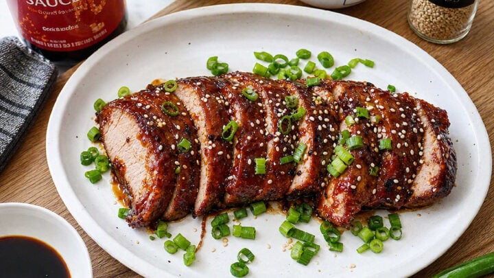 To prepare two servings of hoisin pork, replace the tenderloin with two (four-ounce) boneless pork chops, and reduce the marinade ingredients by half. Sprinkle each pork chop with one teaspoon sesame seeds for the last 5 to 10 minutes of cooking.