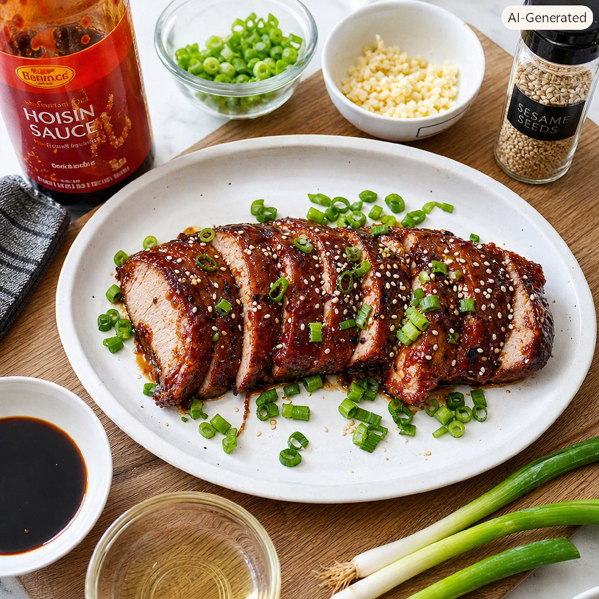 To prepare two servings of hoisin pork, replace the tenderloin with two (four-ounce) boneless pork chops, and reduce the marinade ingredients by half. Sprinkle each pork chop with one teaspoon sesame seeds for the last 5 to 10 minutes of cooking.