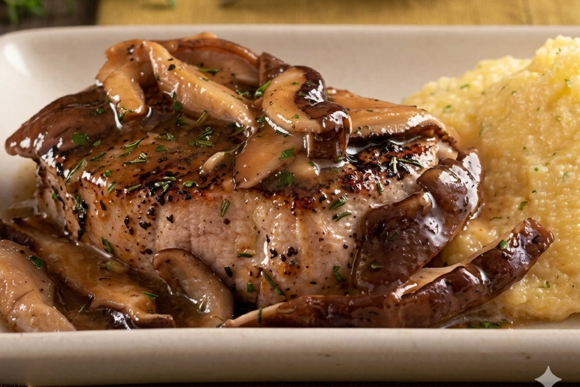 Sizzling pan-seared pork chops meeting a rich, earthy glaze of sautéed shiitake mushrooms and aromatic herbs. 🥩✨ This dish brings restaurant-quality comfort straight to your dinner table in no time. #HomeCooking #PorkChops #ComfortFood #WeeknightDinner #MushroomLovers #FoodBlogger #EasyRecipes #CozyEats #DinnerInspiration