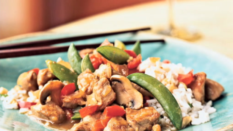 Pork and Vegetable Stir-Fry with Cashew Rice