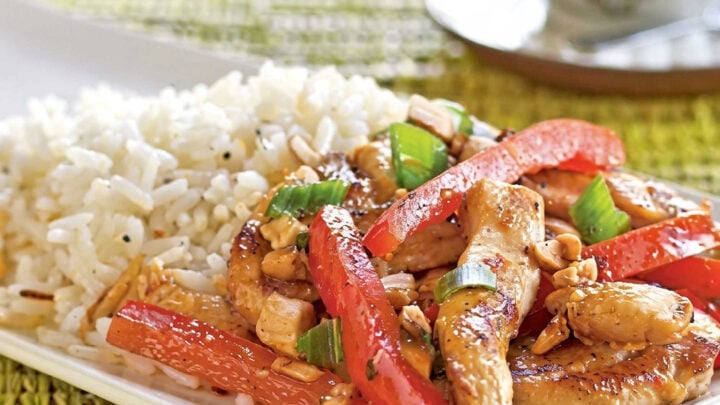 This chicken stir-fry dish balances salty, sweet, tangy, and spicy ingredients. Spoon it alongside a quick rice pilaf for the perfect meal.
