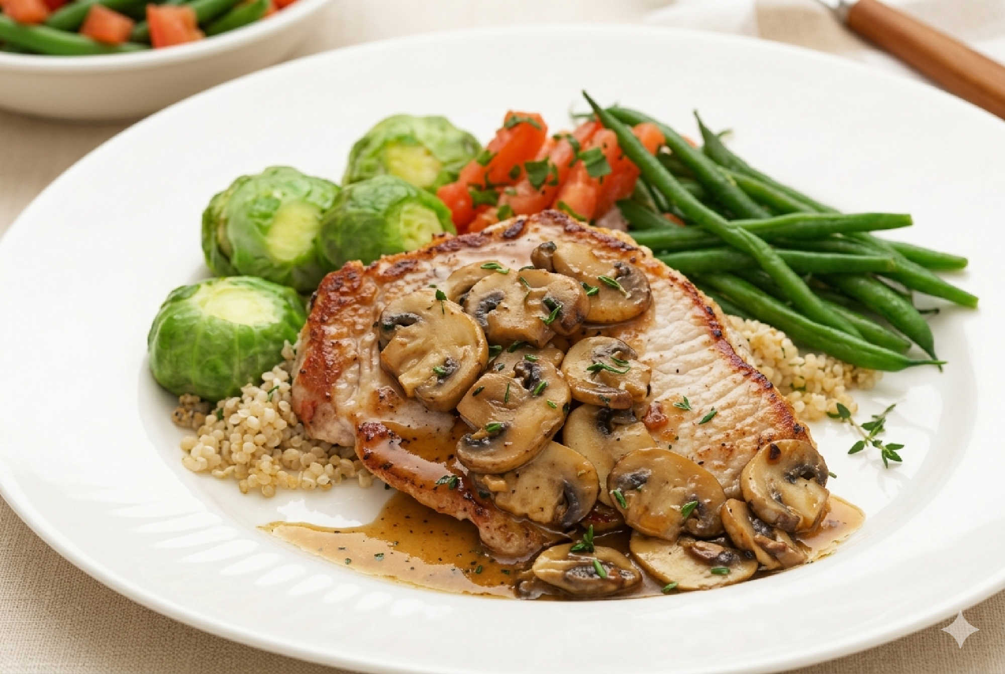 Looking for an effortless yet elegant weeknight meal? These perfectly seared pork chops are smothered in a deeply savory, velvety reduction of earthy wild mushrooms and fragrant thyme. #HomeCooking #PorkChops #ComfortFoodCraft #SkilletDinner #MushroomReduction #EasyRecipes #WeeknightDinner #CozyCooking #DinnerInspiration