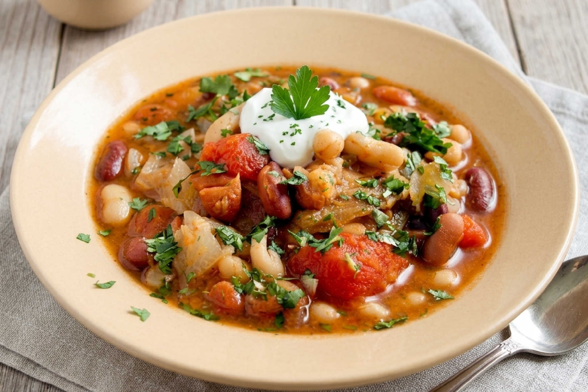 Thick, hearty, and deeply satisfying. This classic peasant stew packs rich tomatoes, tender white beans, and aromatic garden herbs into a bowl of pure rustic warmth. #PeasantStew #CozyKitchen #WinterSoups #ComfortFoodCraft #HealthyRecipes #RusticEats #BeanStew #EasyDinnerIdeas #FoodBloggerLife