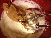 Low Fat Peanut Butter Cheesecake batter with peanut butter blended in