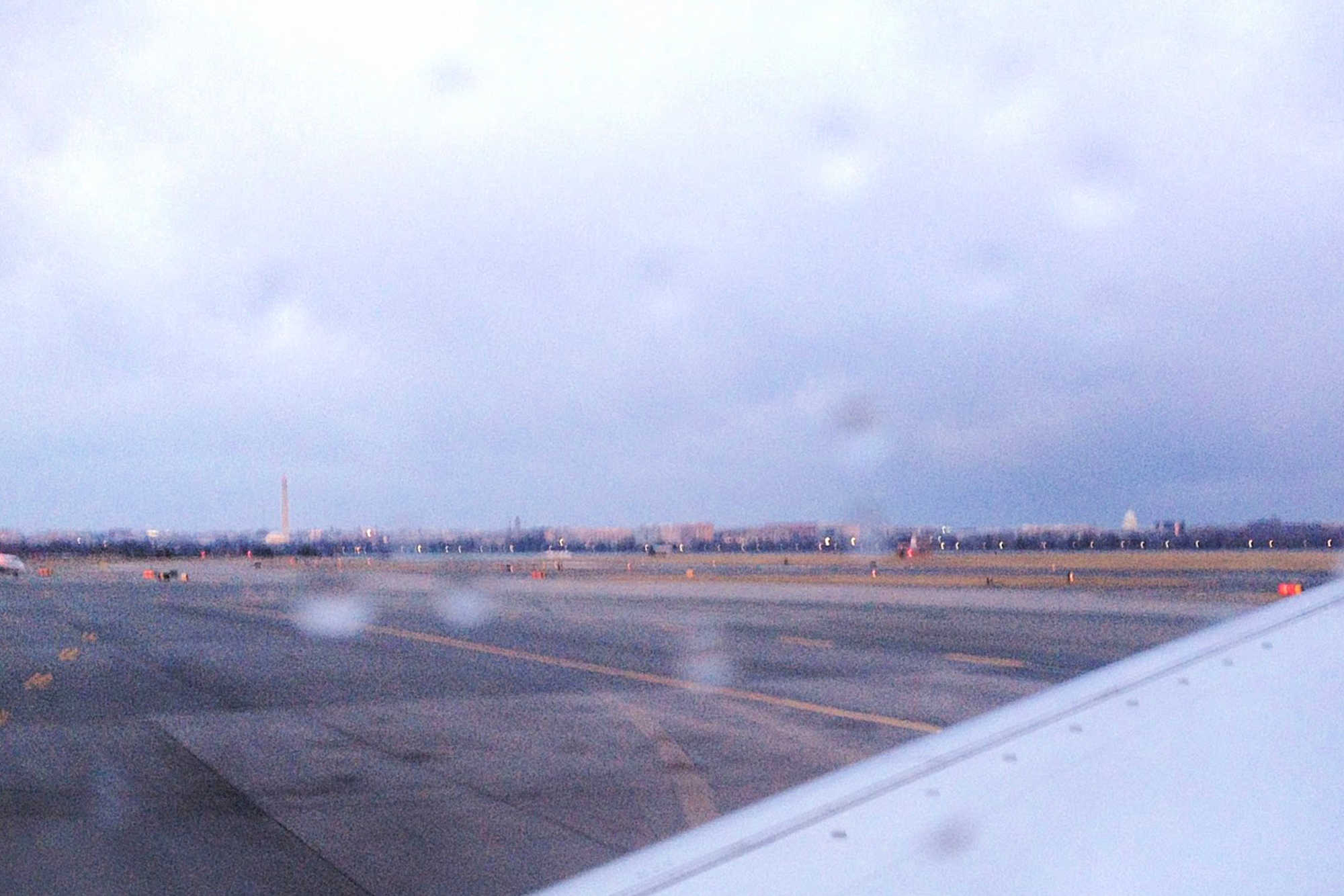 A view of Washington DC from a plane window after landing at National Airport