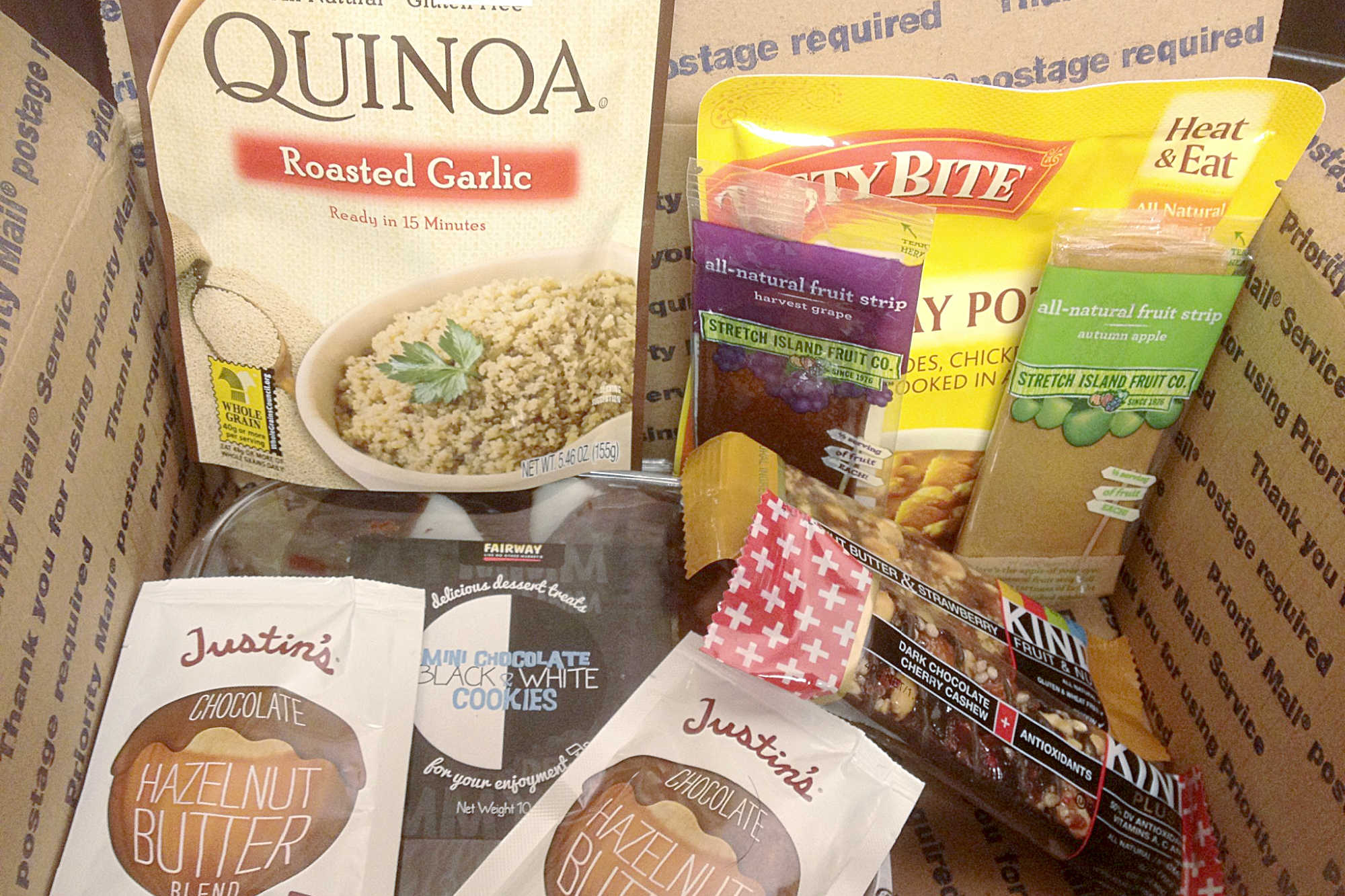 Foodie PenPals Reveal Day has mini cookies, fruit leather, bombay potatoes, quinoa, and delicious nut butter. 