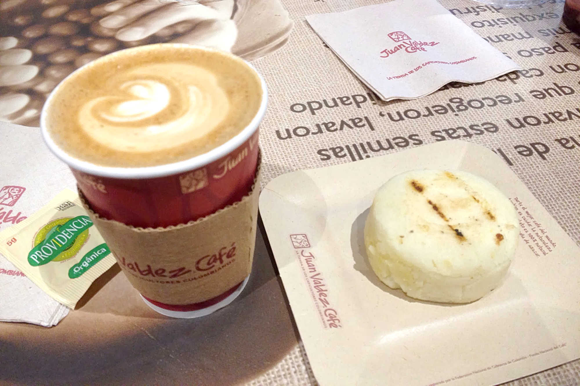 Homeward bound but in an oh crap my alarm didn't go off kind of way. Arepas and Juan Valdez, weird airplane breakfast, and delicious toasted sandwich for lunch. I'm ready to go home!
