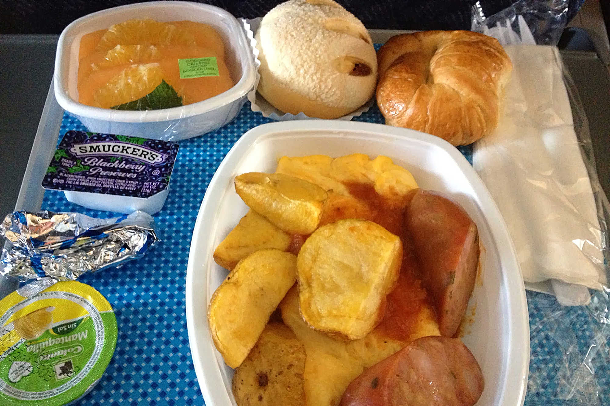 Homeward bound but in an oh crap my alarm didn't go off kind of way.  Arepas and Juan Valdez, weird airplane breakfast, and delicious toasted sandwich for lunch.  I'm ready to go home! 