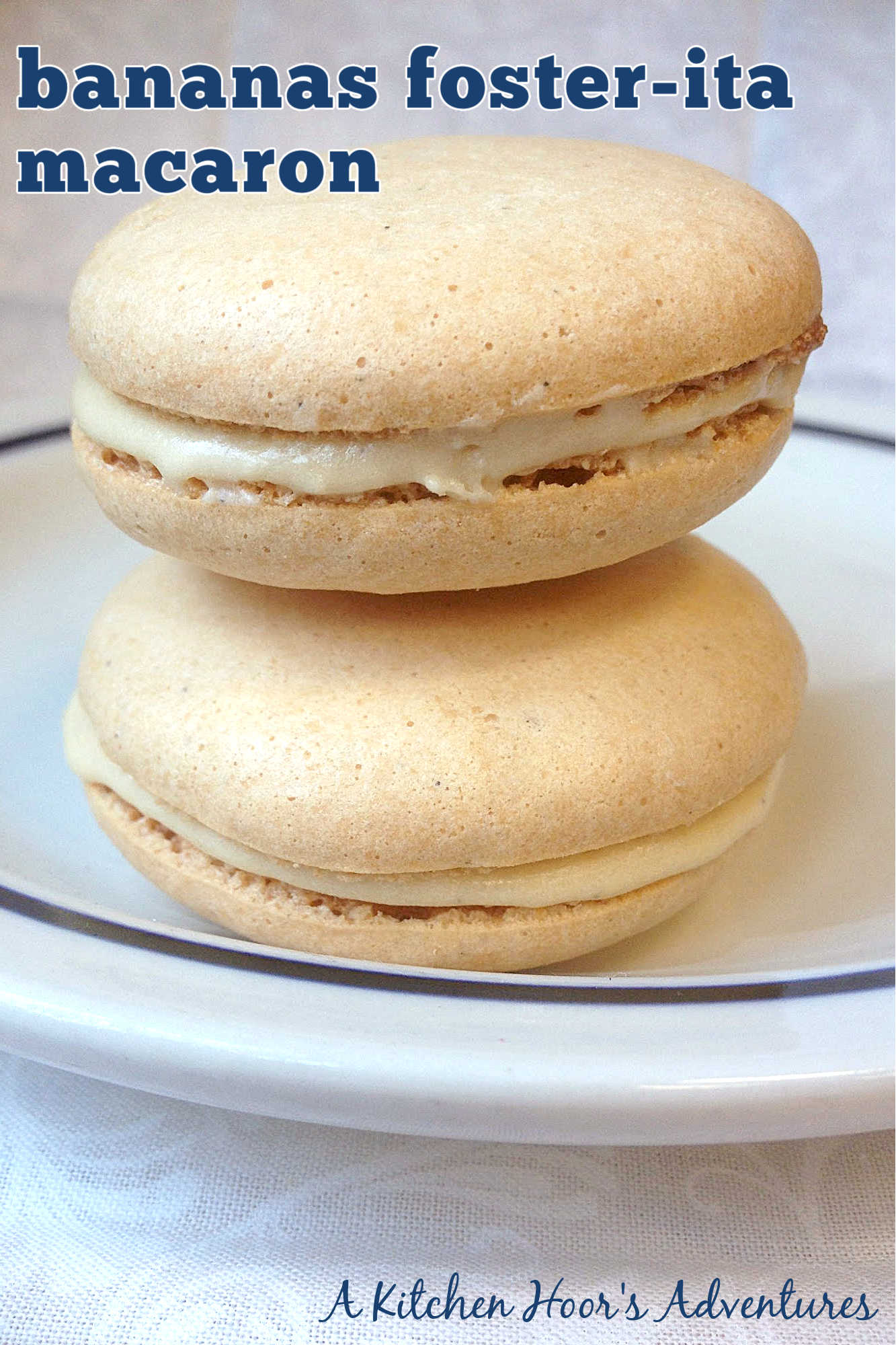 The shells have banana flavor and the filling have the salty tequila margarita with a caramel buttercream filling. Bananas Foster-rita Macaron pay hommage to New Orleans and it’s famous dessert. #BananasFoster #Macarons #MacaronMasterpiece #BananaLoversUnite #SweetTreats #MacaronObsession #UniqueFlavors #InstaBakers #CreativeConfections
