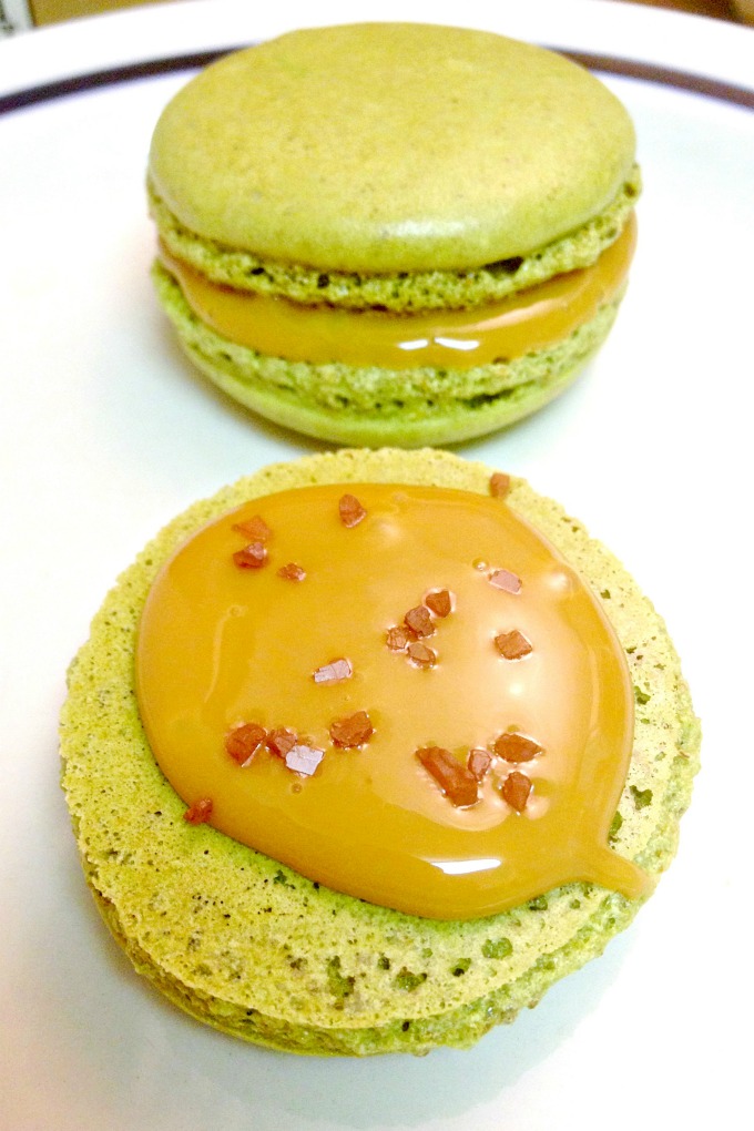 Rich pistachios pair with creamy, salted caramel in these irresistible Pistachio and Salted Caramel Macaron.