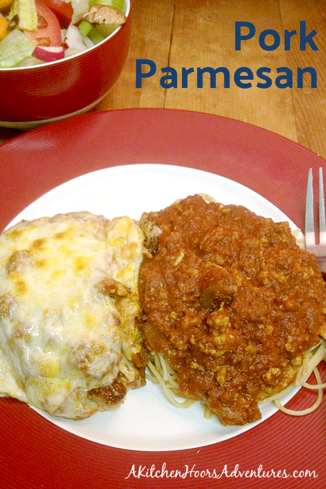 Pork Parmesan is a twist on the traditional chicken Parmesan.  Pork is the other white meat, you know? 