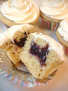 Vanilla Cupcakes with Blackberry Curd and Marshmallow Buttercream