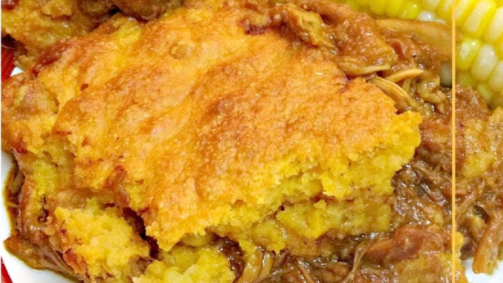 A golden cornbread crust, tender barbecue chicken, and savory filling make this Cornbread Crusted Barbecue Chicken Pie a meal worth sharing with friends and family! #comfortfood #barbecue #pie #BarbecueChickenPie #CornbreadCrust #ComfortFoodFavorites #SaucySupperDelights #SavoryPieSensations
