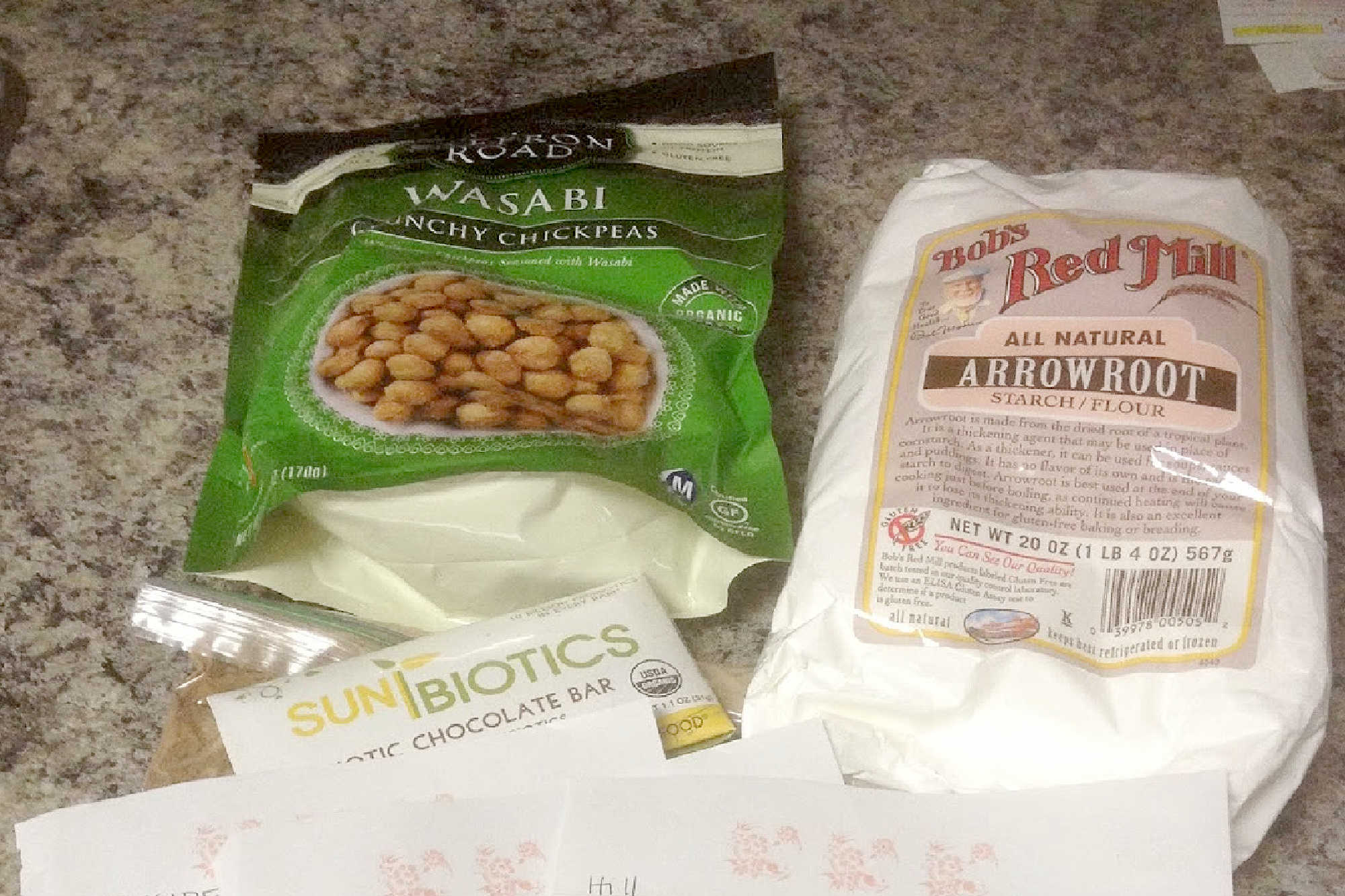 Arrow root powder, chickpeas, and probiotic chocolate