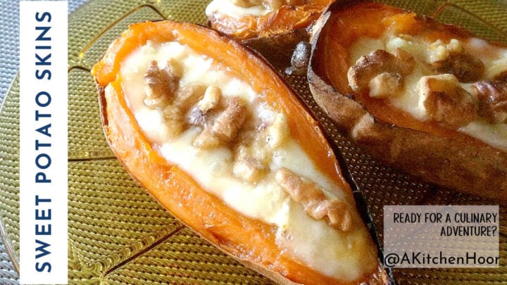 Turn sweet potatoes into a savory treat with this easy-to-follow sweet potato skins recipe. Ready in no time and sure to please a crowd. #sweetpotatoskins #healthyeats #vegetarianrecipes #foodporn #igfood