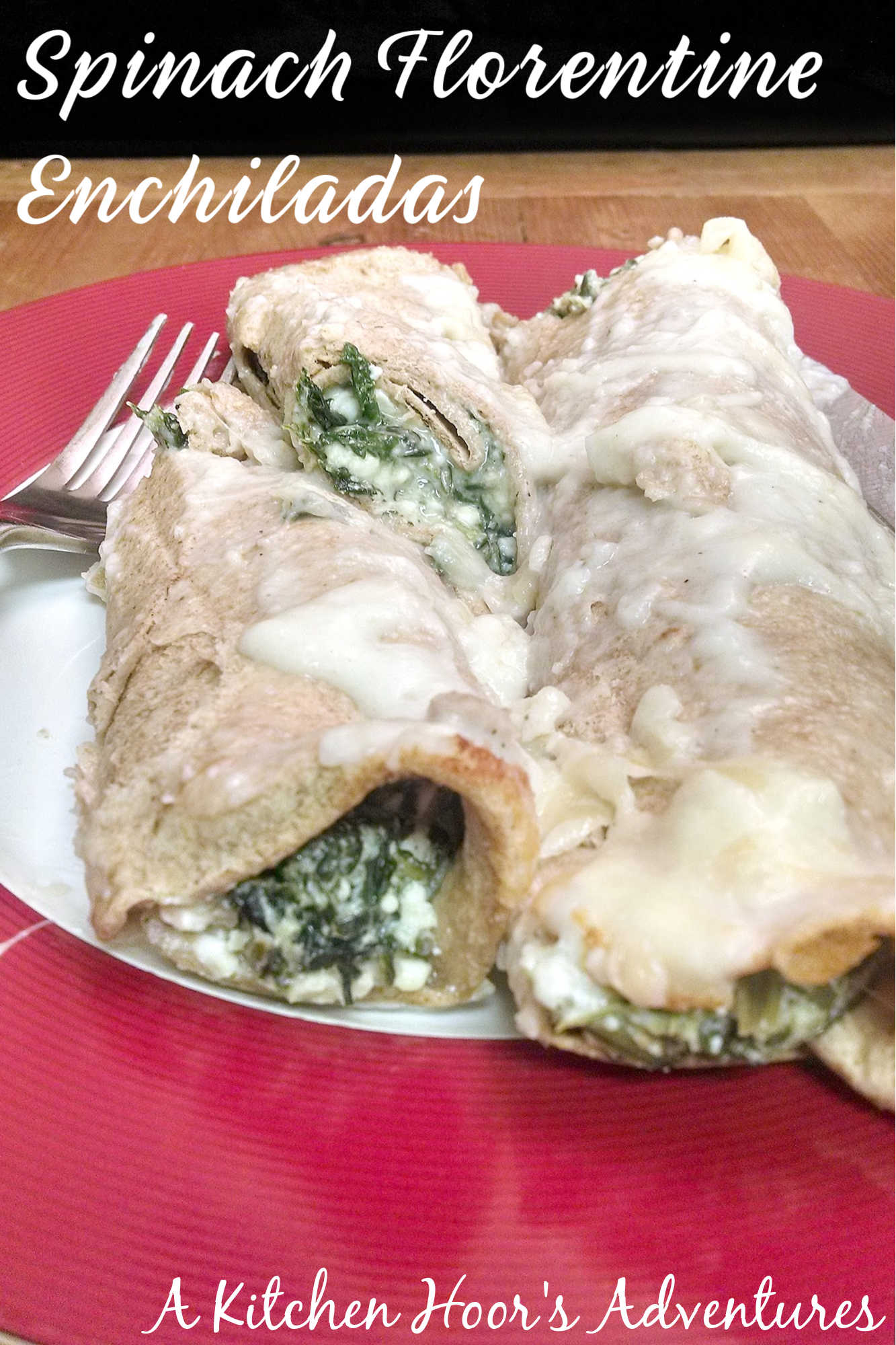 Meet your new favorite twist on comfort food. These Spinach Florentine Enchiladas are rolled just like manicotti and filled with a creamy spinach and cheese blend that will keep you coming back for more. #SpinachFlorentineEnchiladas #MeatlessMonday #VegetarianEats #HealthyComfortFood #EnchiladaRecipeOfTheDay