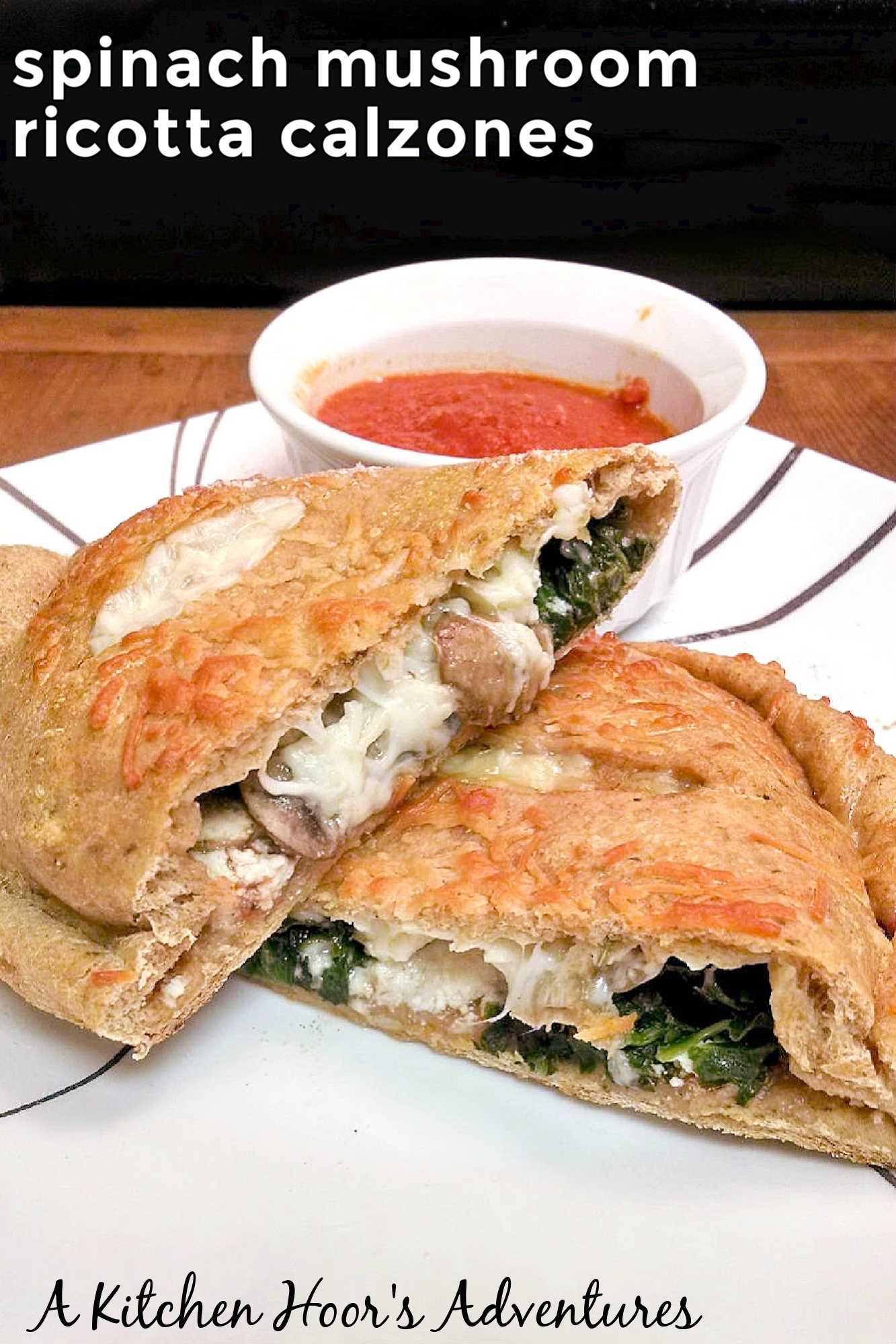 Spinach Mushroom Ricotta Calzones are a delicious and healthy twist on the classic Italian dish. Perfect for a cozy night in or a family dinner (and sneaking in veggies). #weeknightdinner #calzones #easyrecipe #pizzanight #calzones #homemade #ItalianComfortFood #HomemadeBread #VegetarianEats #RicottaCheeseLove #MeatlessMondays