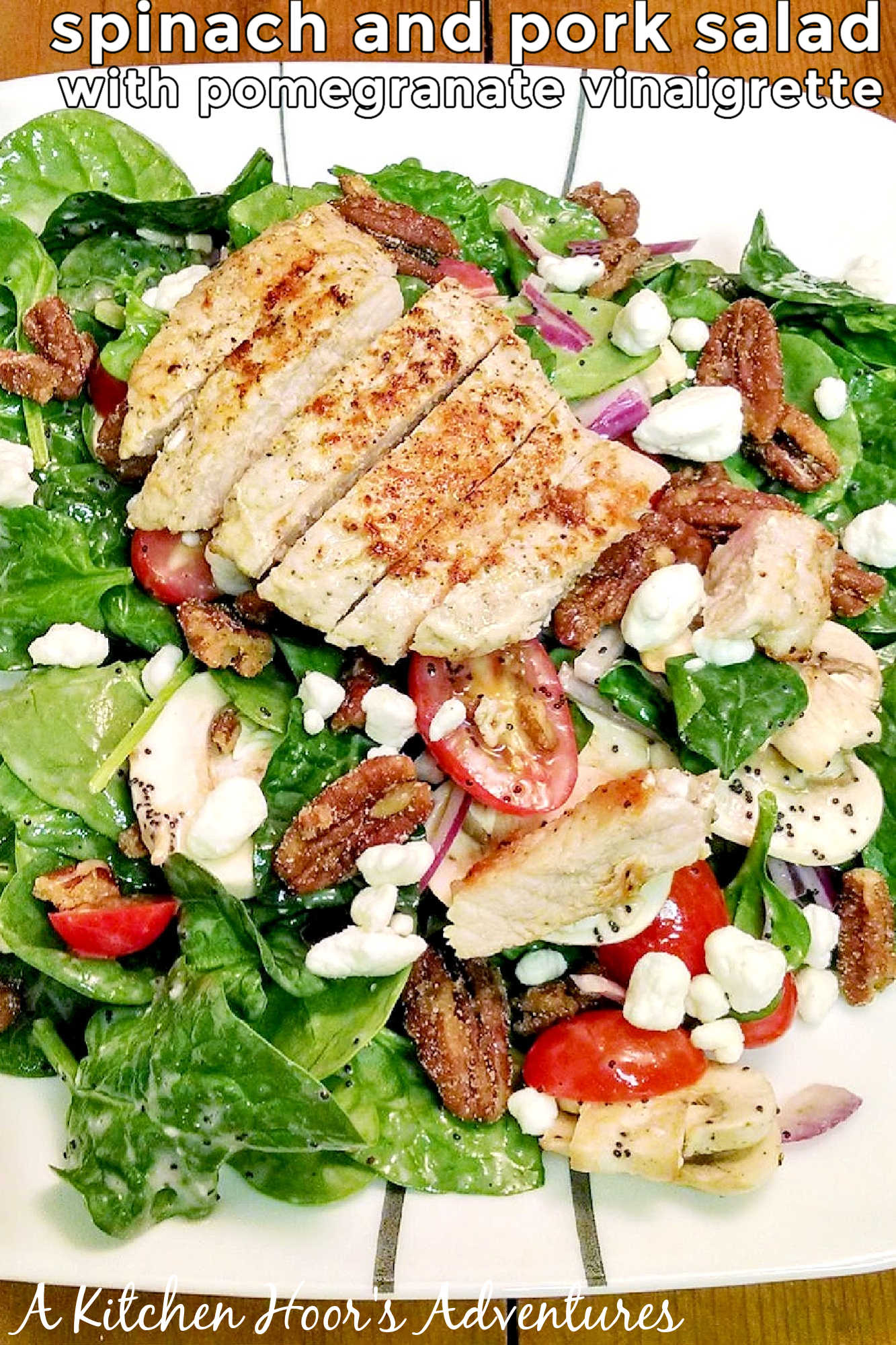 Switch up your salad game and make Spinach Salad with Pork.  It is the perfect combo of moist and delicious pork, leafy greens, and pomegranate vinaigrette. #porkloversparadise #healthygreensalad #spinachobsession #eatyourgreens #foodforfuel #SpinachSensation #HealthyEatsDaily #SaladLoversUnite #LeafyGreens #SpinachSalad #Pork #Delicious #HealthyEating #PorkSalad #Yum #HealthyEats #Spinach #PorkPower 
