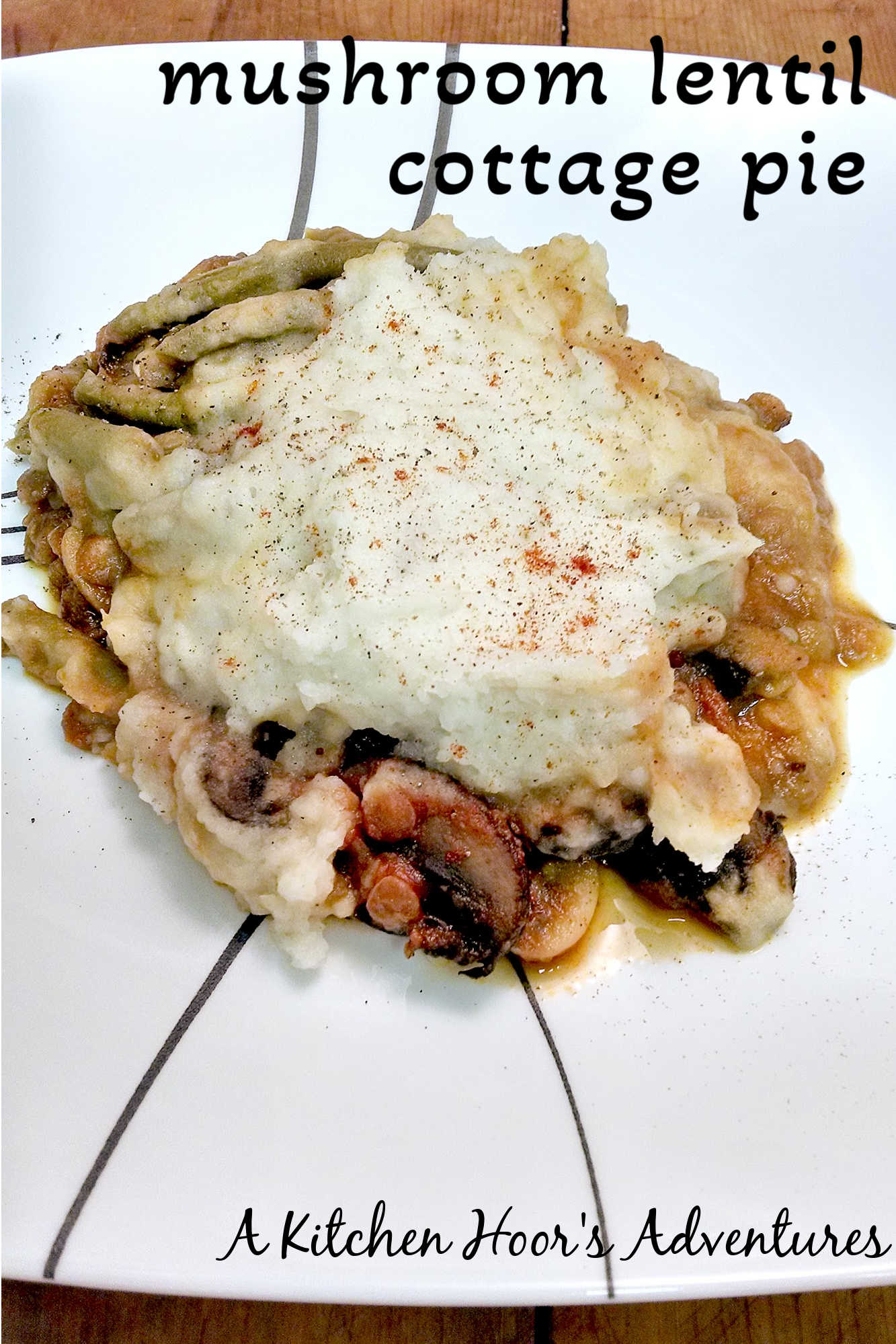 A hearty and meat free version of the traditional classic, Mushroom and Lentil Cottage Pie won't have you missing the meat.  It's packed with hearty goodness and tons of flavor! #meatfree #meatless #cottagepie
