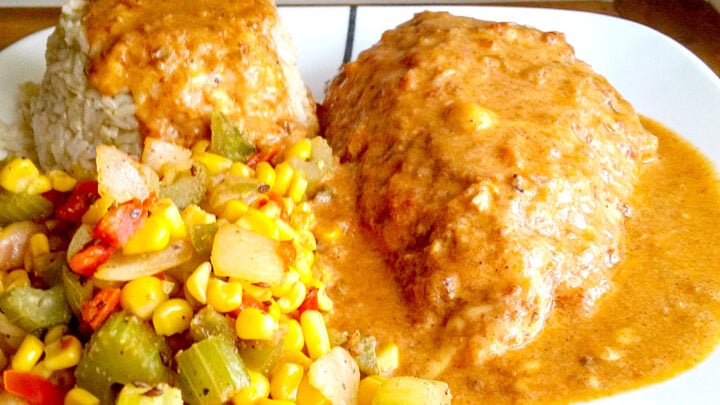 Cheesy Salsa Chicken is super tasty. It’s honestly Velveeta queso on top of chicken. You could easily shred the chicken and make some enchiladas out of them, soft tacos, nachos, or just eat it straight out of the slow cooker with a fork…or so I’ve heard. #CheesySalsaChicken #SlowCookerRecipes #CrockPotCooking #FoodBlogger #SlowCookerChicken #SlowCookerMeals #EasyDinnerRecipes #CheesyGoodness #SlowCookerMonth