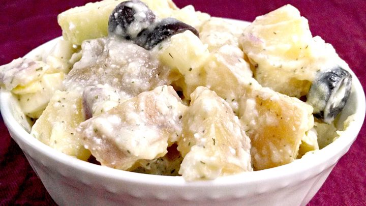 Experience a taste of Greece with every bite of our scrumptious Greek style potato salad. Perfect for picnics, potlucks, or just a tasty mid-day snack. #GreekCuisine #PotatoSaladLovers #FoodieFaves #GreekPotatoSalad #MediterraneanEats #HealthySides #SummerPicnicFood #TastyTaters