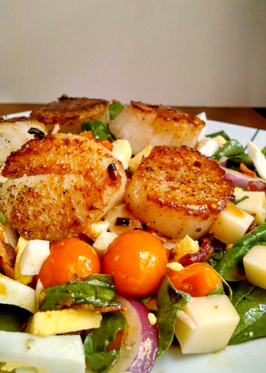 Blistered Tomato Salad with Pan Seared Scallops