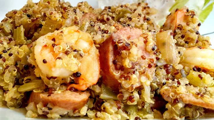 Spice up your dinner routine with this mouth-watering quick and easy Quinoa Jambalaya. It's a fusion of Cajun and healthy eats. Ready in 30 minutes or less. #QuinoaJambalaya #HealthyEatingMadeEasy #OnePotMeal #PlantBasedRecipes #30MinuteMeals #onepotmeal #weeknightdinner #eatclean