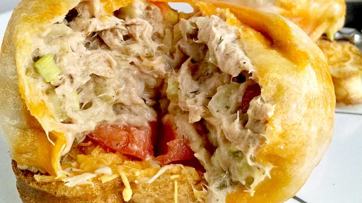 Upgrade your salad game with these protein-packed tuna melt stuffed tomatoes. Perfect for a quick and easy meal. #TunaMeltTuesday #HealthyEating #TunaMeltTomatoes #StuffedTomatoes #HealthyEats #TunaLovers #EasyRecipes