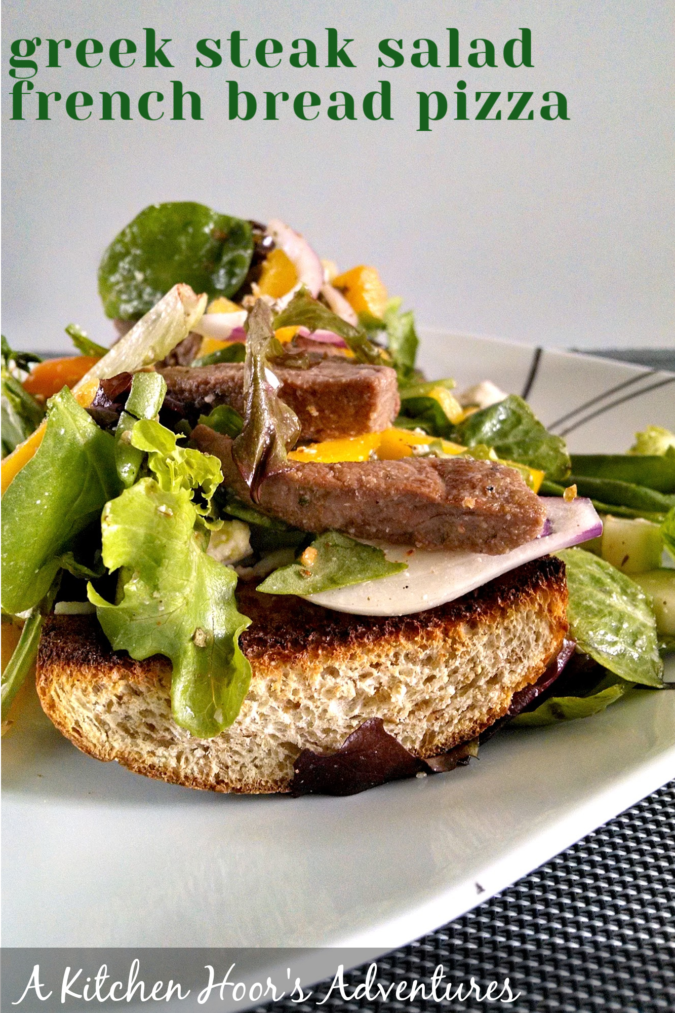 Elevate your pizza game with our Greek Steak Salad French Bread Pizza! Juicy steak, tangy feta, and crisp veggies on a golden crust. Who needs a salad on the side? #spicyfoodlovers #asiancuisine #porkstirfry #homecookingadventures #flavorfuldelights #PizzaLovers #GreekFlavors #Foodie #BestOfBothWorlds #PizzaAndSalad #PizzaParty #HealthyEating #MediterraneanDelight #GreekSteakSalad #FoodieFaves #PizzaPerfection #MediterraneanEats #FrenchBreadLove
