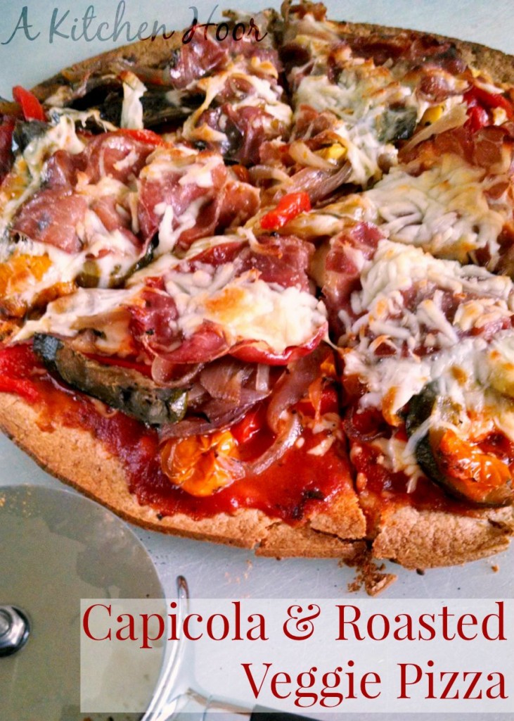 Capicola Roasted Veggie Pizza boasts bold flavors from the roasted veggies and spicy ham. Paired with delicious cheese and crispy pizza crust this is one recipe your family will love.