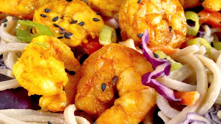 Try out this Satay Shrimp and Udon Salad and satisfy all your cravings in one bite! Give your taste buds a treat with this perfect combination of flavors! #AsianCuisineDelights #SeafoodSaladCravings #NoodleLoversDream #SizzlingSatayFlavors #HealthyEatingGoals #UdonSalad #SatayShrimp #WokAndRoll #SeafoodLover