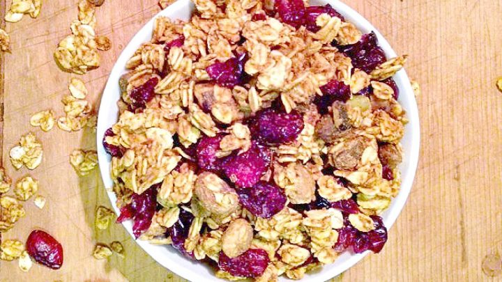 Pumpkin spice and everything nice, this Pumpkin Pistachio Granola is the perfect fall treat! Try it on top of yogurt or by itself for a delicious and healthy snack. #pumpkinpistachiogranola #fallflavors #healthybreakfast #veganrecipes #homemadegranola