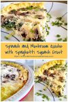 Get your veggies in with this tasty Spinach and Mushroom Quiche with Spaghetti Squash Crust! Perfect for lunch, dinner, or even breakfast! #squashcrust #spinachquiche #mushroomquiche #quicherecipe #Vegetarian #HealthyChoices #FoodBlogger #HealthyEats #VegetarianRecipes #SquashCrust #QuicheLovers #MushroomMadness