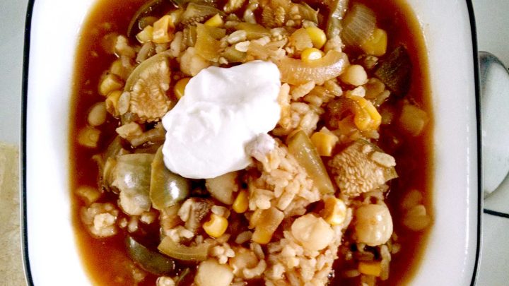 Who says vegetarian meals have to be boring? This Thai Eggplant Posole is bursting with flavor and sure to satisfy any craving. #ThaiEggplantPosole #VeganSoupInspo #SoupySaturdays #HealthyEatingThaiStyle #PlantBasedComfortFood
