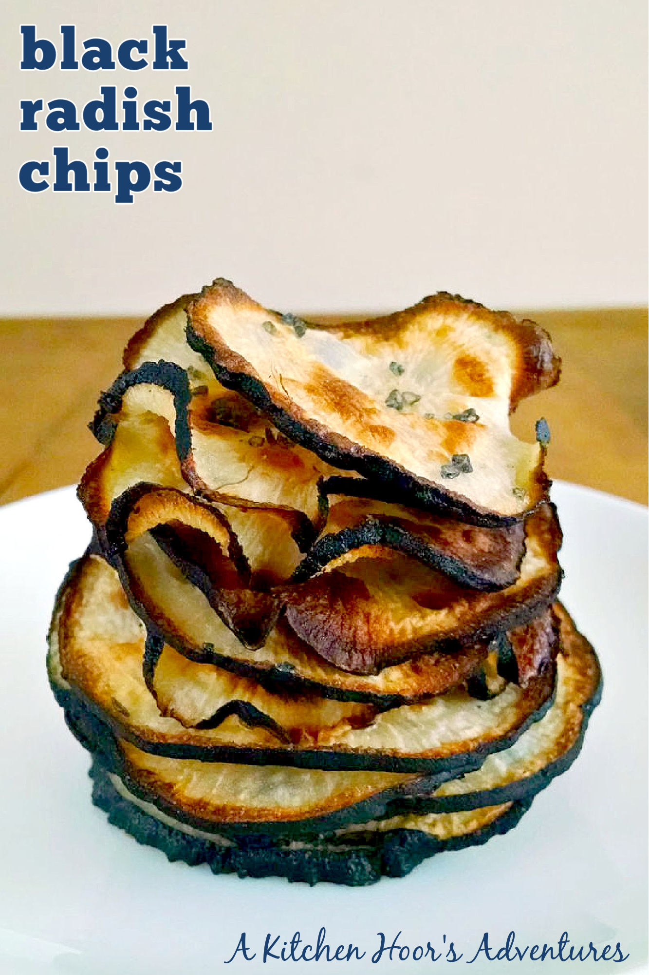 Spicy Black Radishes Chips are baked up into a crispy, delicious chip. If you can’t find black radishes, you could use daikon or any other large radish. Cooking times may vary with other types of radishes. #HealthySnacks #PlantBasedEats #SnackTimeSatisfaction #VeganChips #CrunchyDelight