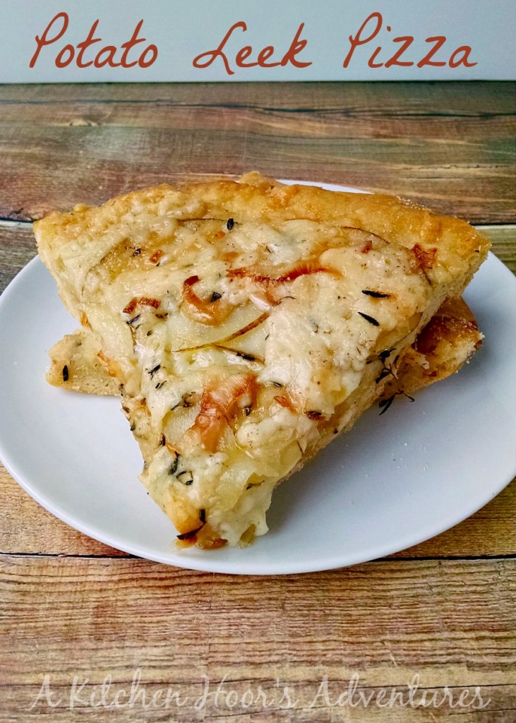 Potatoes and cheese are the centerpiece of this Potato Leek Pizza. It's hearty and delicious for #MealessMonday!