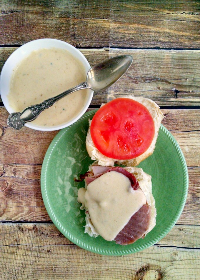 Hot Brown Ham Sliders - I've mashed up the Kentucky hot brown with the Virginia ham biscuit and made these deliciously simple Hot Brown Ham Sliders.