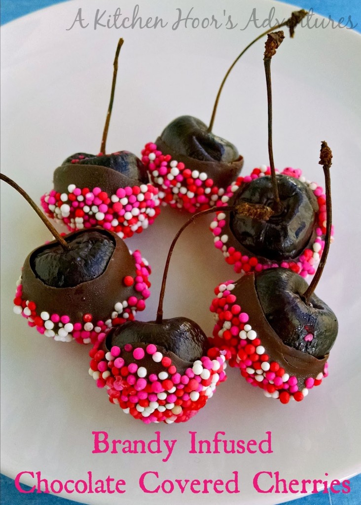 Sweet, dark, red cherries are soaked in brandy before being dipped in delicious chocolate and decorative sprinkles. These Brandy Infused Chocolate Dipped Cherries pack a powerfully strong punch! Warning: Don’t eat on an empty stomach.