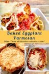 Discover the perfect blend of crispy and cheesy with this mouth-watering Baked Eggplant Parmesan recipe. It's a great way to sneak in veggies! #eggplant #eggplantParm #Parmrecipe #meatless #meatfree #BakedEggplantParmesan #MeatlessMonday #VegetarianRecipes #HealthyEating #ItalianFoodLove