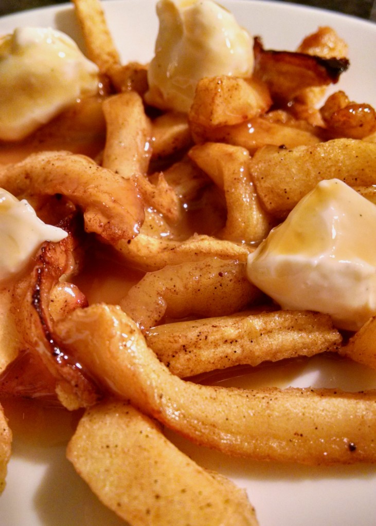Poutine for Dessert - #SundaySupper April Fool's Fake Out Food - This is a dessert variety with apple fries, caramel gravy, and cheesecake curds.