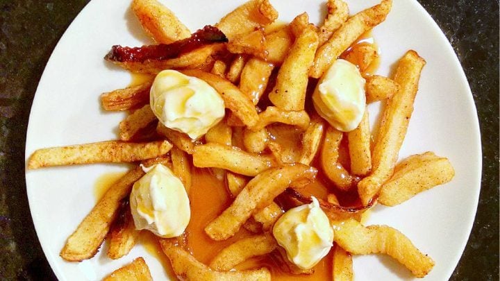 Indulge your sweet tooth with our newest dessert creation: Poutine for Dessert! Apple fries, cream cheese 