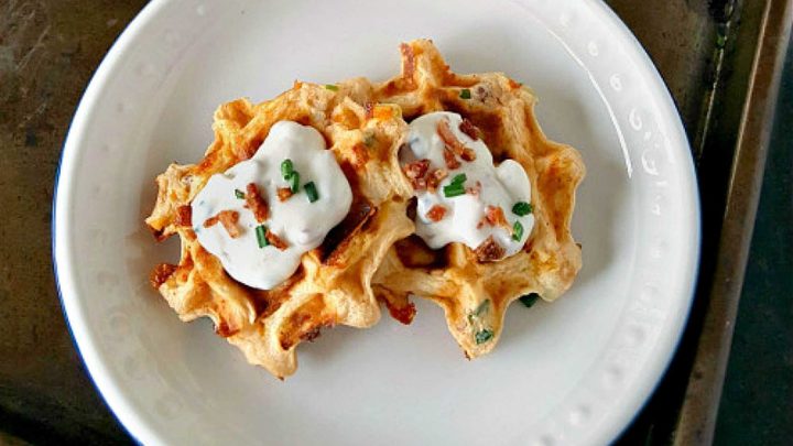 Say goodbye to boring potatoes and hello to these crispy, savory Waffled Twice Baked Potato Pancake Bites. Your taste buds will thank you. #twicebakedpotatopancakes #waffledpotatopancakes #potatopancakebites #brunchideas #savorywaffles