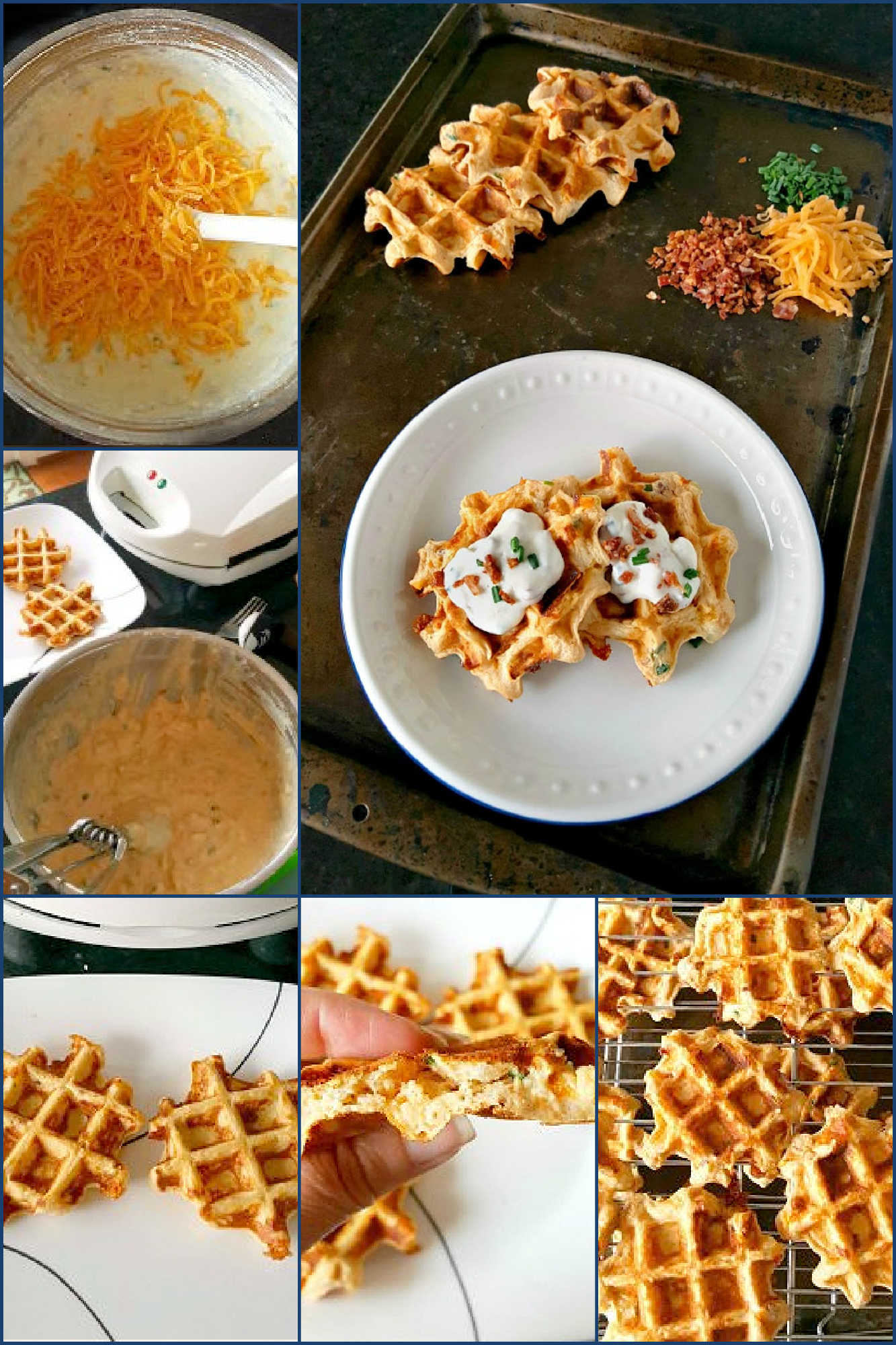 Say goodbye to boring potatoes and hello to these crispy, savory Waffled Twice Baked Potato Pancake Bites. Your taste buds will thank you. #twicebakedpotatopancakes #waffledpotatopancakes #potatopancakebites #brunchideas #savorywaffles