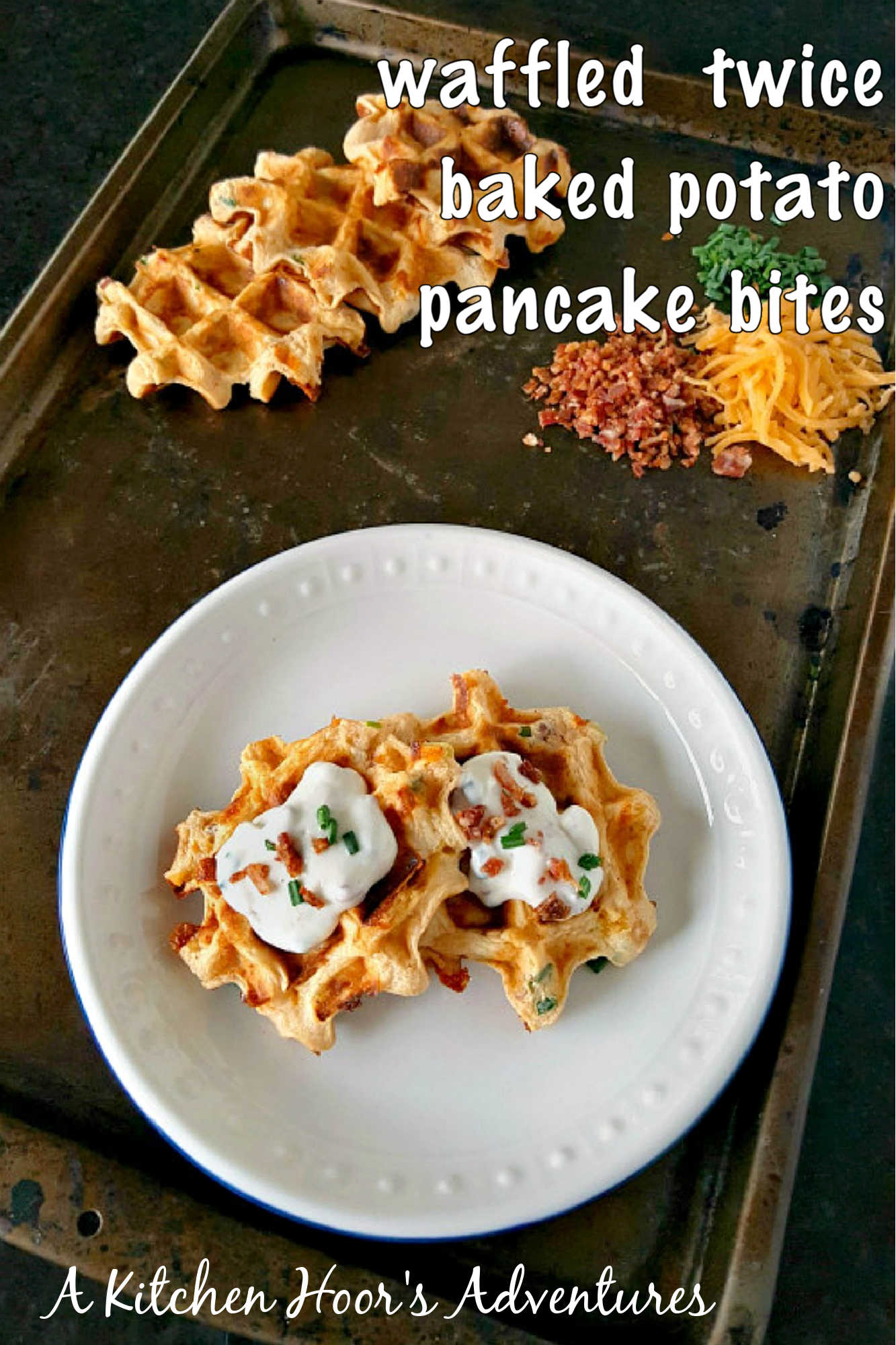 Say goodbye to boring potatoes and hello to these crispy, savory Waffled Twice Baked Potato Pancake Bites. Your taste buds will thank you. #twicebakedpotatopancakes #waffledpotatopancakes #potatopancakebites #brunchideas #savorywaffles