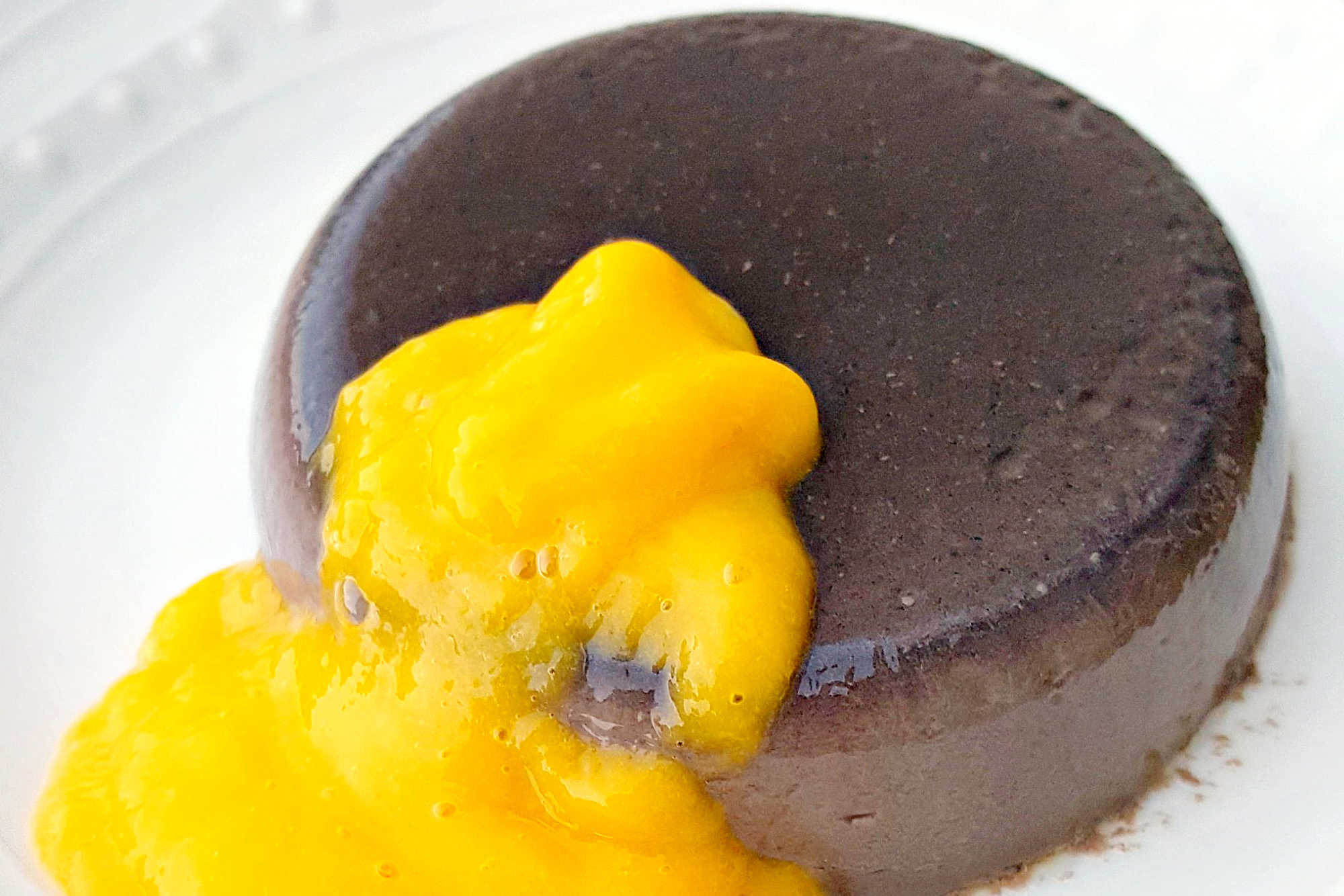 🍫 Dark Chocolate Panna Cotta + 🥭 Mango Coulis = Heaven! #DarkChocolatePannacotta #MangoCoulisDelight #DessertGoals #ChocoholicIndulgence #FoodieFridays #chocolateloversunite #dessertgram #pannacottaperfection #mangomadness #chocolateloverdelight