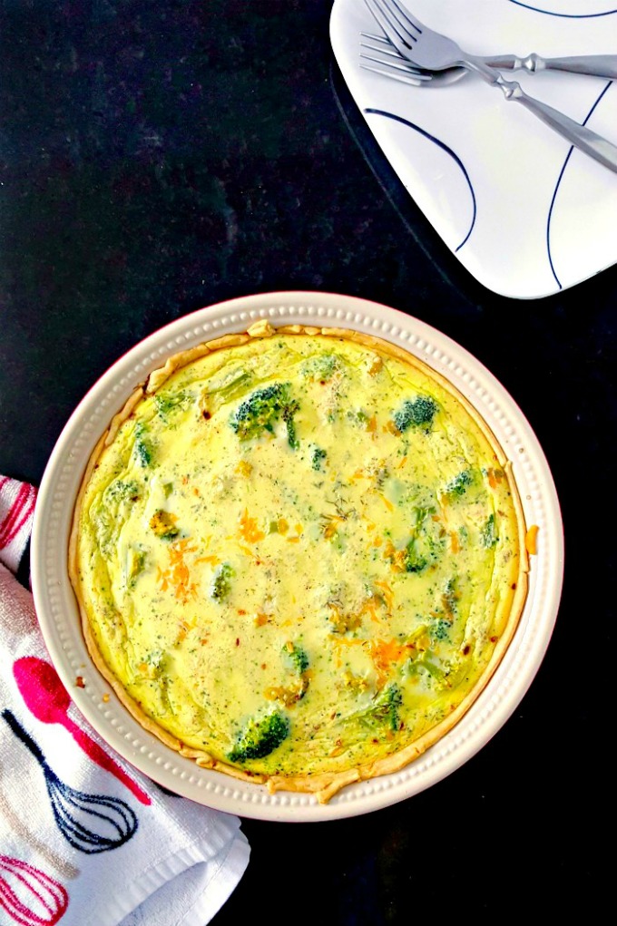 Creamy Broccoli Cheddar Quiche is super creamy and less egg like in taste and texture. Remembering a recipe from my childhood, the cream is scalded before being added to the egg mixture making a custard based creamy quiche.