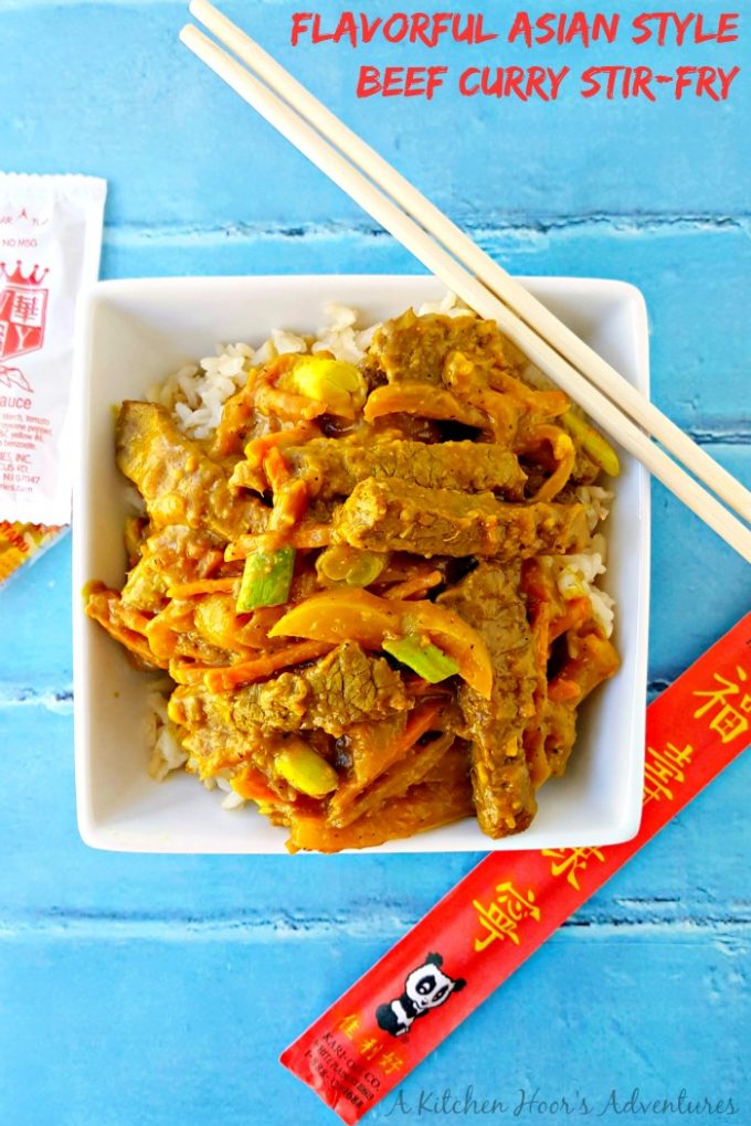 This fake-out take-out version of my favorite dish, Asian Style Beef Curry Stir-Fry, is made with lean beef, lots of vegetables, and a low fat curry flavored sauce. #SundaySupper 