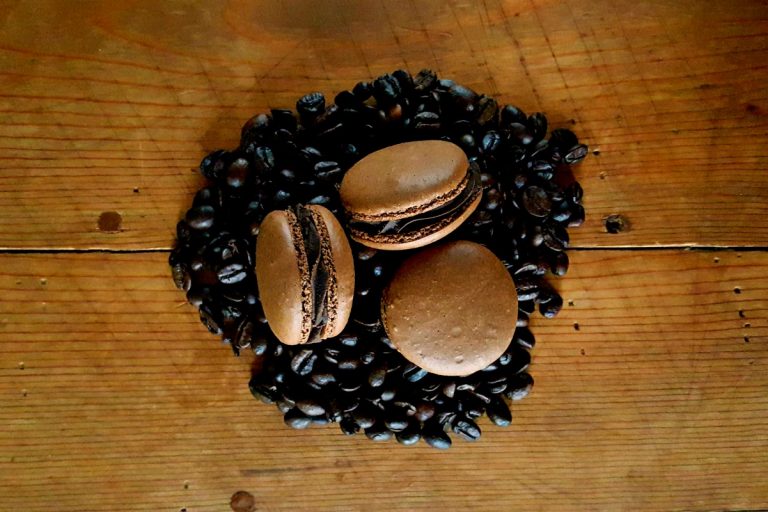 Espresso Mocha Macaron with Salted Dark Chocolate Filling